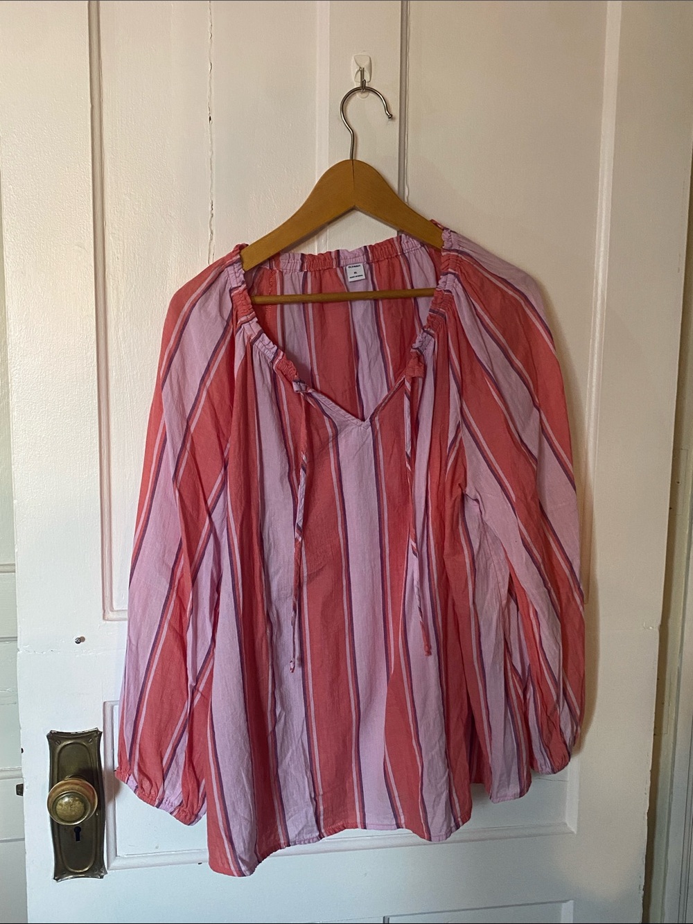 Old Navy Pink and Coral Striped Peasant Blouse
